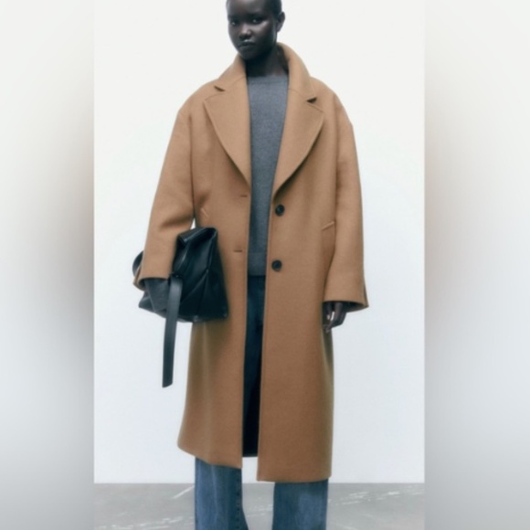 Zara Tan Wool Blend Oversized Coat M - Picture 1 of 16